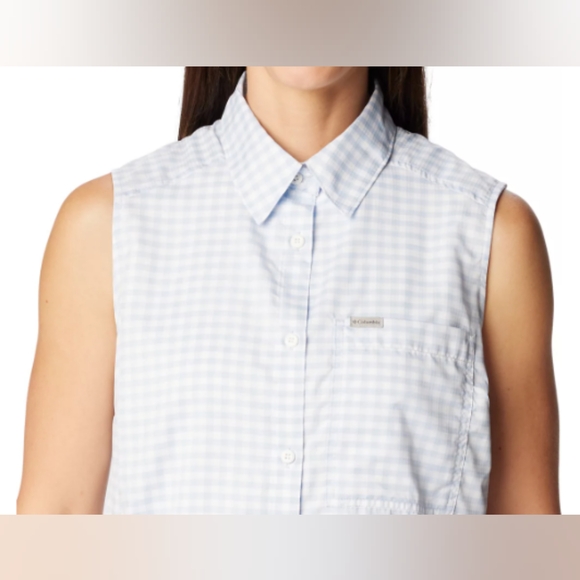 COLUMBIA Anytime Lite Sleeveless Shirt - Blue Gingham - Size S (NWT) - Picture 3 of 16